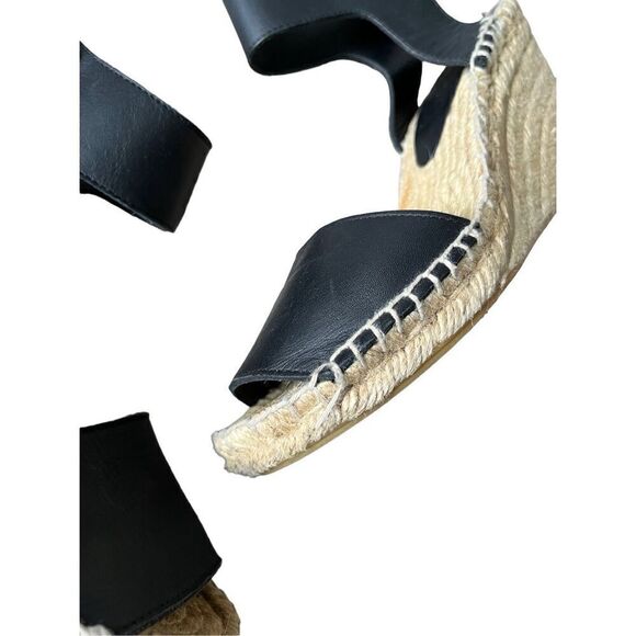 VINCE Espadrille Wedges Black Leather Sandals size 7 - Picture 6 of 11